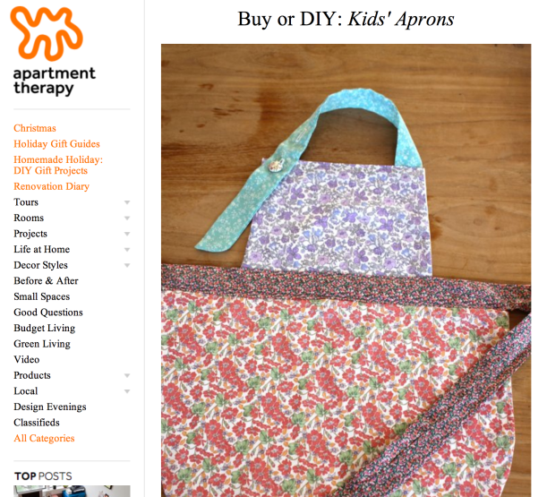 Apartment Therapy up cycled kids apron liberty material floral craft sewing DIY
