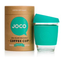 Joco reusable glass coffee cup Christmas tea juice